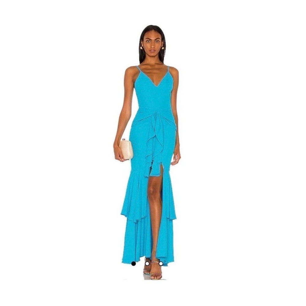 Patti Maxi High Low Dress in Turquoise Size US6